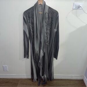 Cardigan Studded Long Sleeve Draped Long Asymmetric Gray Fall Cardigan Size M